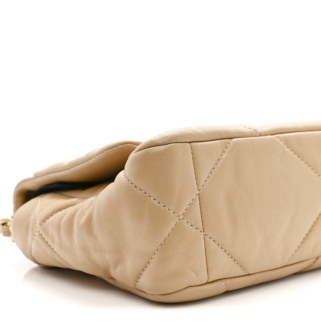 Goatskin Quilted Medium Chanel 19 Flap Dark Beige