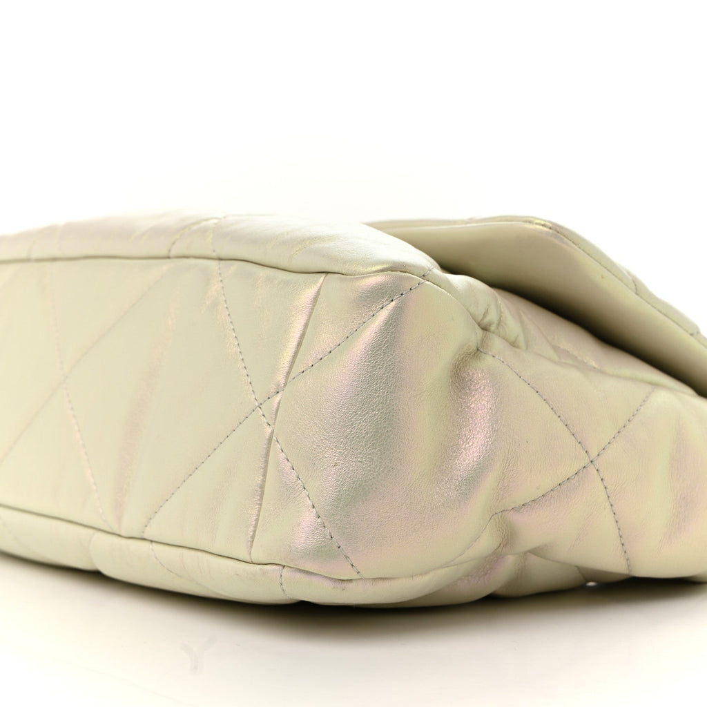 Iridescent Calfskin Quilted Large Chanel 19 Flap White
