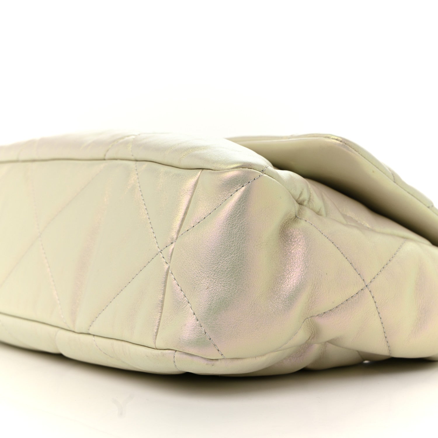 Iridescent Calfskin Quilted Large Chanel 19 Flap White