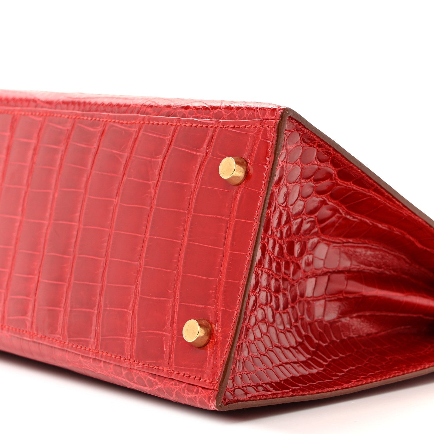 Shiny Porosus Crocodile Kelly Sellier 28 Rouge Vif