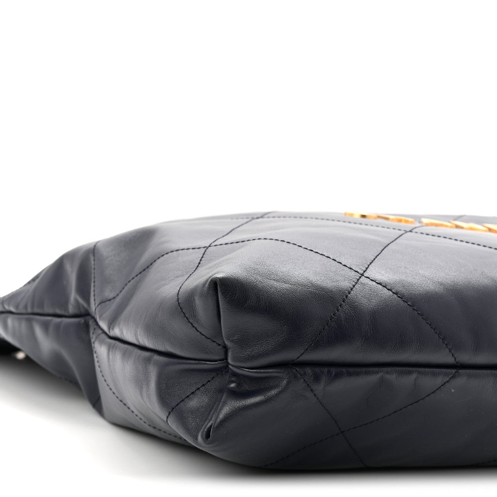 Shiny Calfskin Quilted Chanel 22 Navy Blue