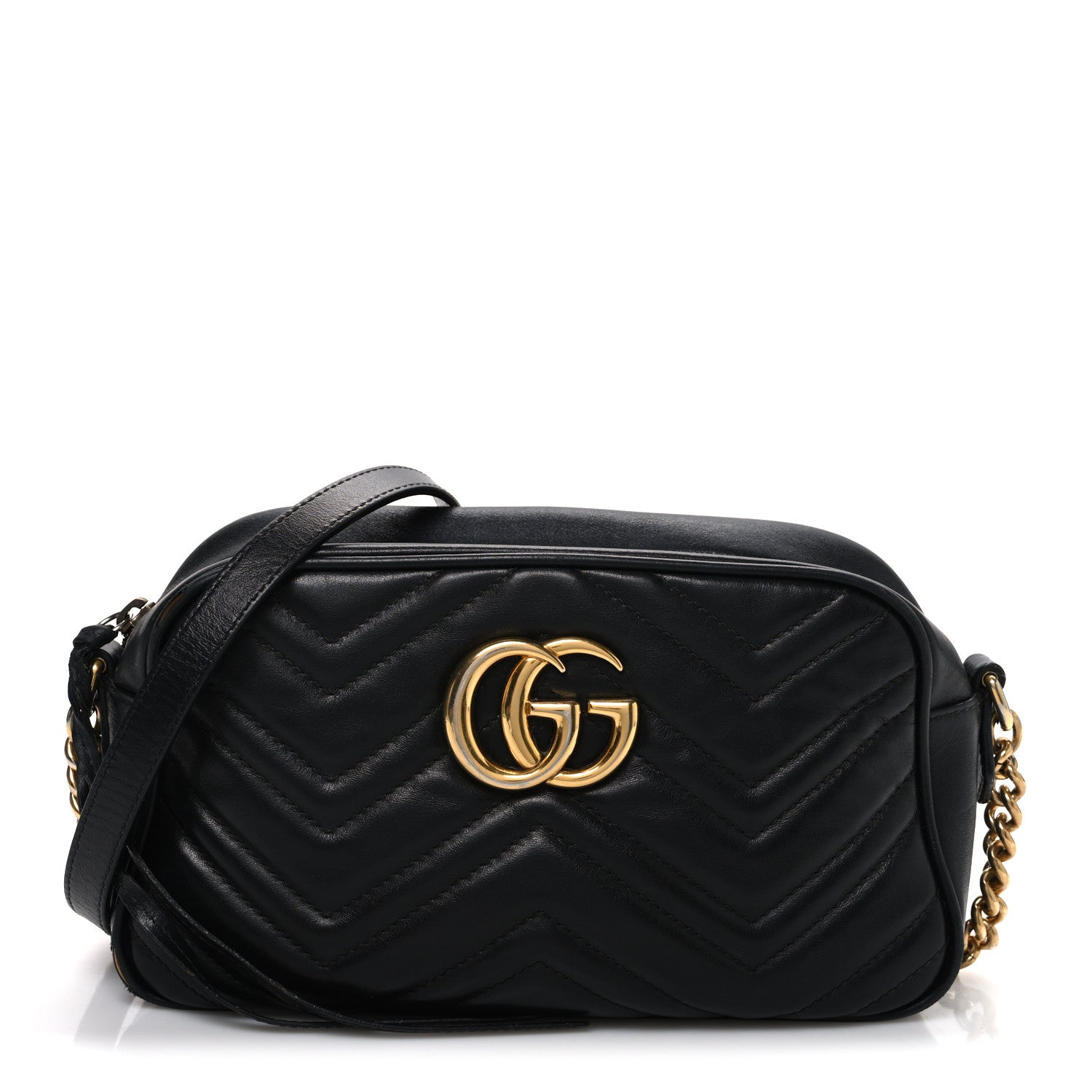 Calfskin Matelasse Small GG Marmont Chain Shoulder Bag Black