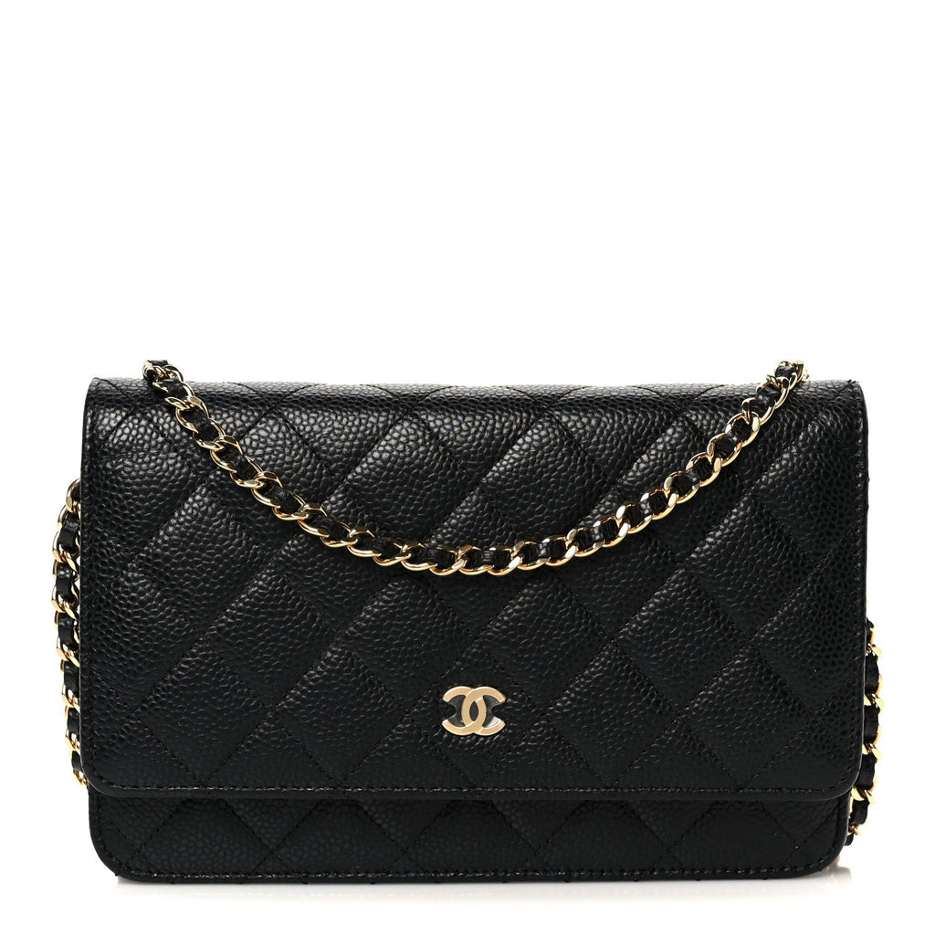 Caviar Quilted Wallet on Chain WOC Black