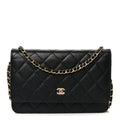 Caviar Quilted Wallet on Chain WOC Black