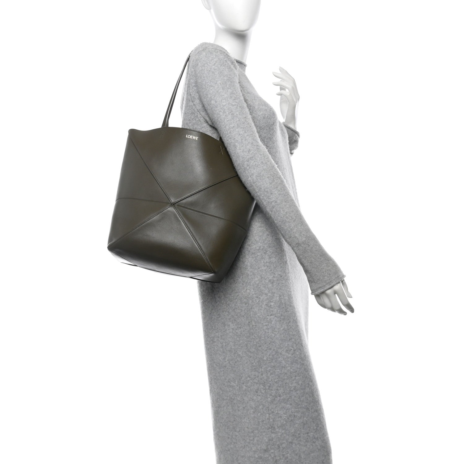 Shiny Calfskin Medium Puzzle Fold Tote Umber