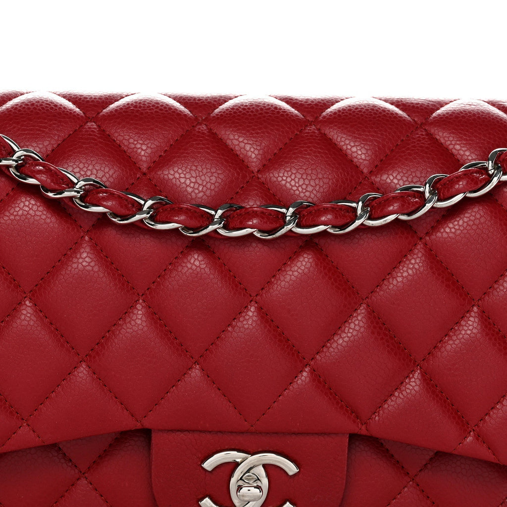 Caviar Quilted Jumbo Double Flap Dark Red