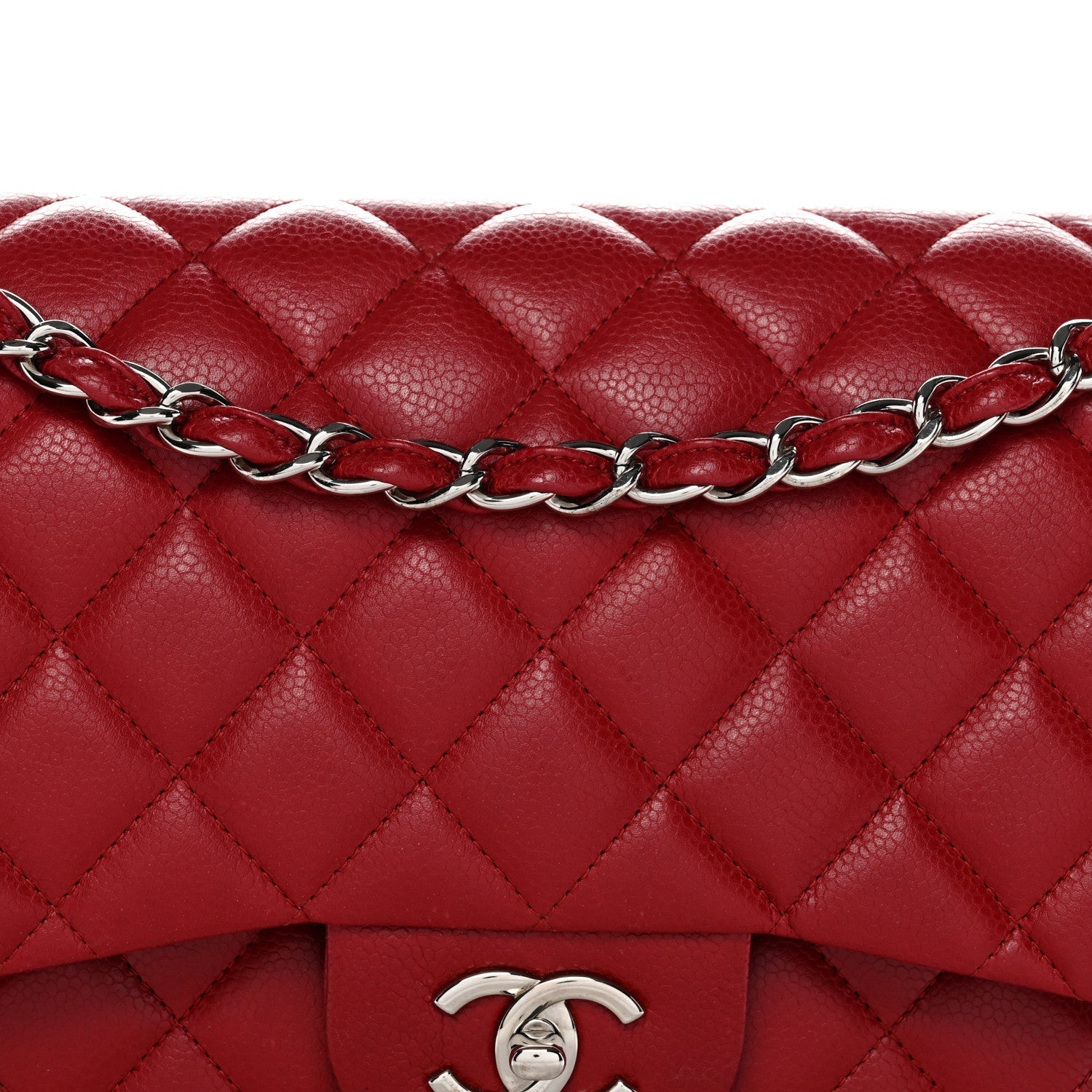 Caviar Quilted Jumbo Double Flap Dark Red