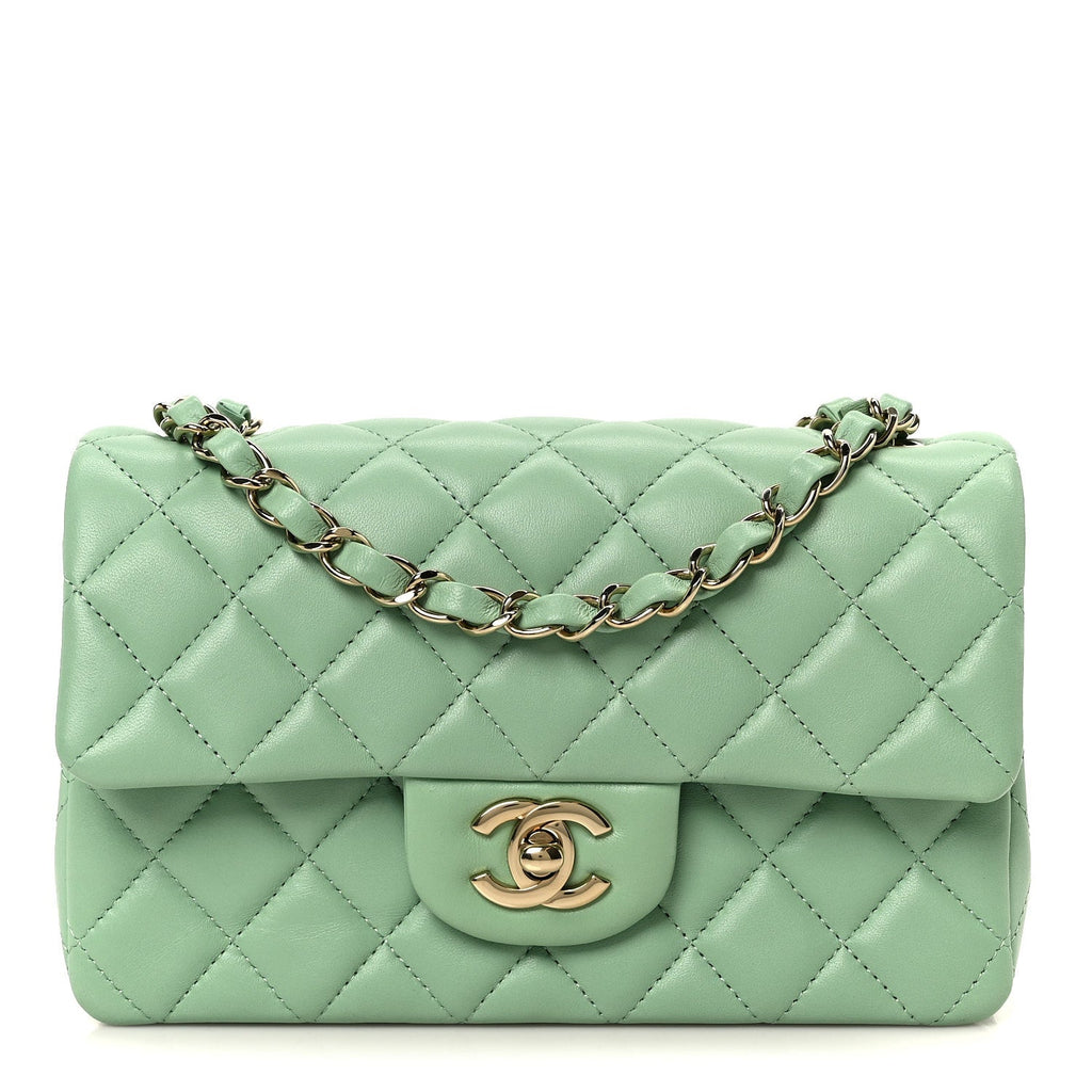Lambskin Quilted Mini Rectangular Flap Green