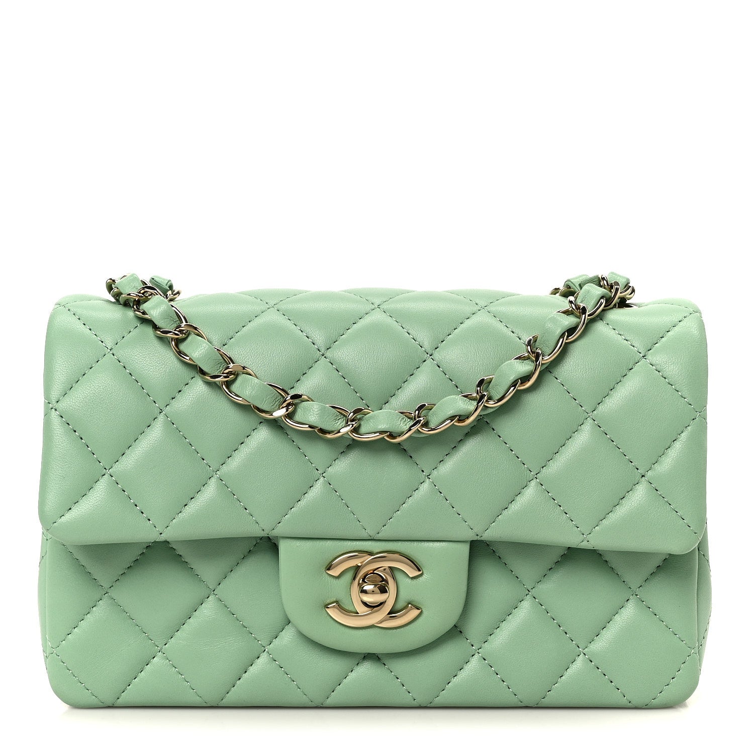 Lambskin Quilted Mini Rectangular Flap Green