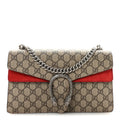 GG Supreme Monogram Suede Small Dionysus Shoulder Bag Beige Ebony Vulcanic Red