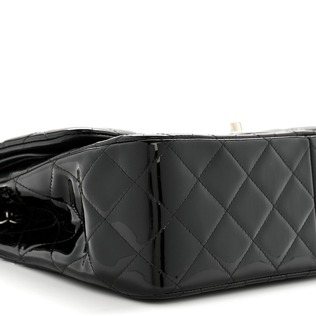Patent Quilted Jumbo Double Flap Black