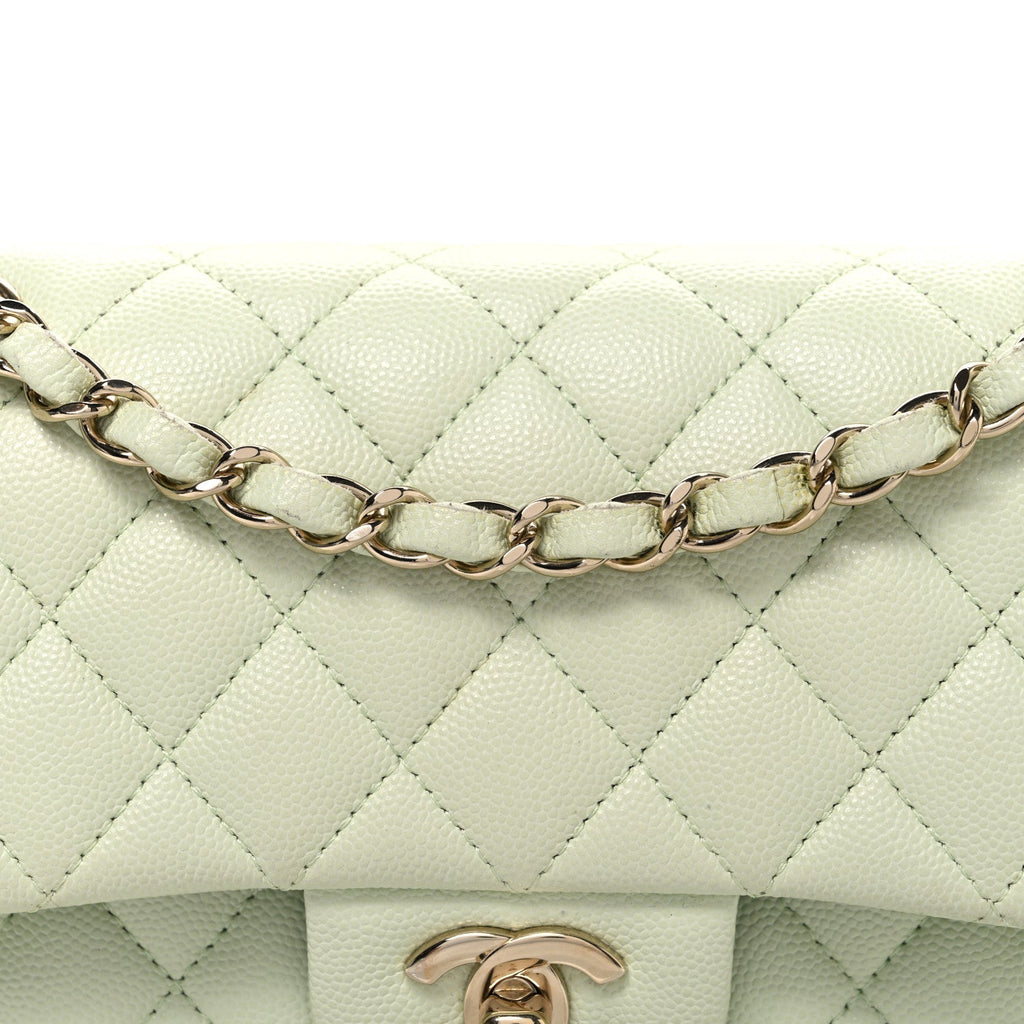 Caviar Quilted Small Double Flap Light Green