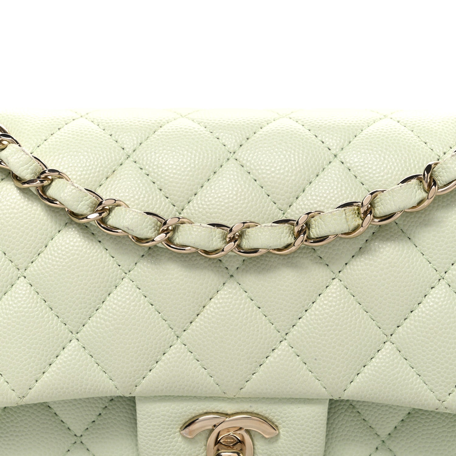 Caviar Quilted Small Double Flap Light Green