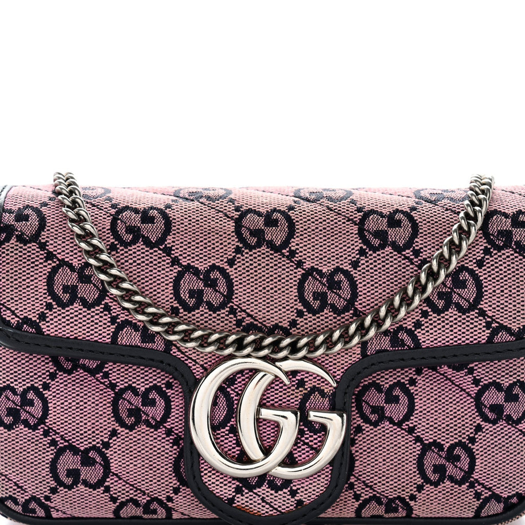 Monogram Multicolor Matelasse Diagonal Super Mini GG Marmont Shoulder Bag Pink Blue