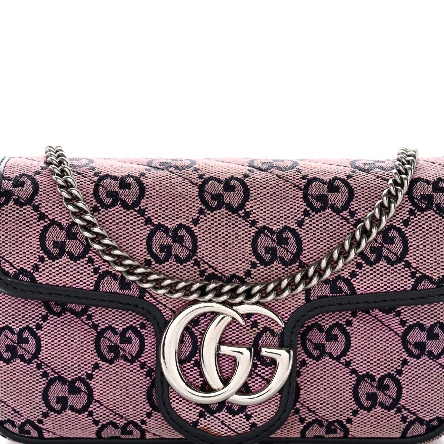 Monogram Multicolor Matelasse Diagonal Super Mini GG Marmont Shoulder Bag Pink Blue