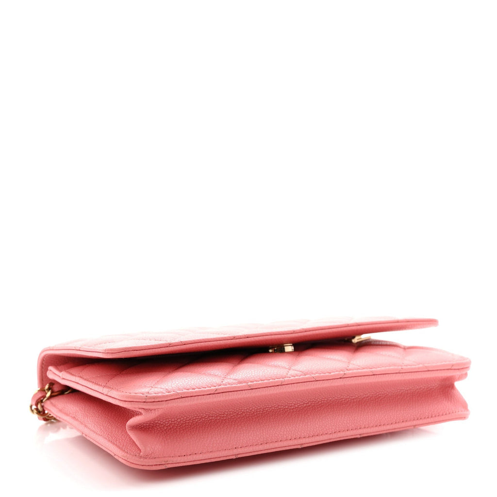 Caviar Quilted Wallet on Chain WOC Pink