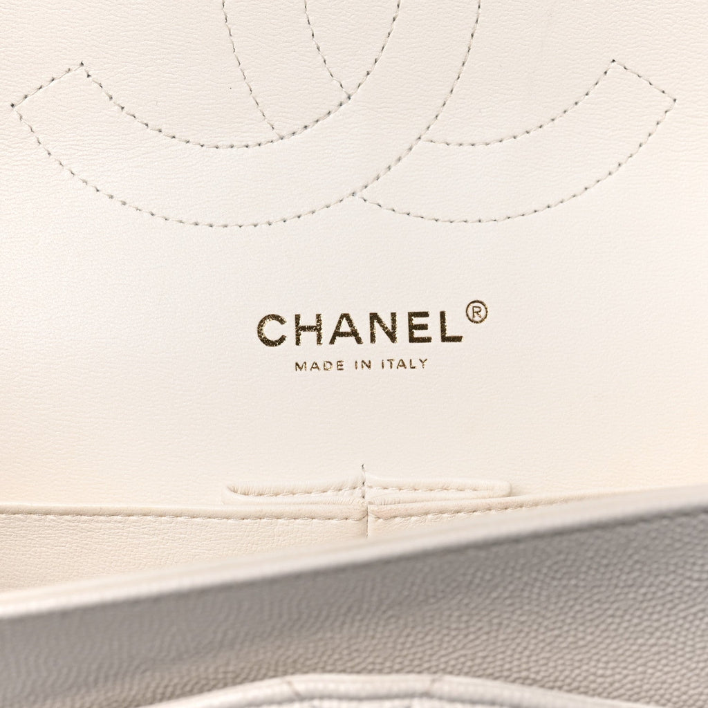 Caviar Quilted Jumbo Double Flap White
