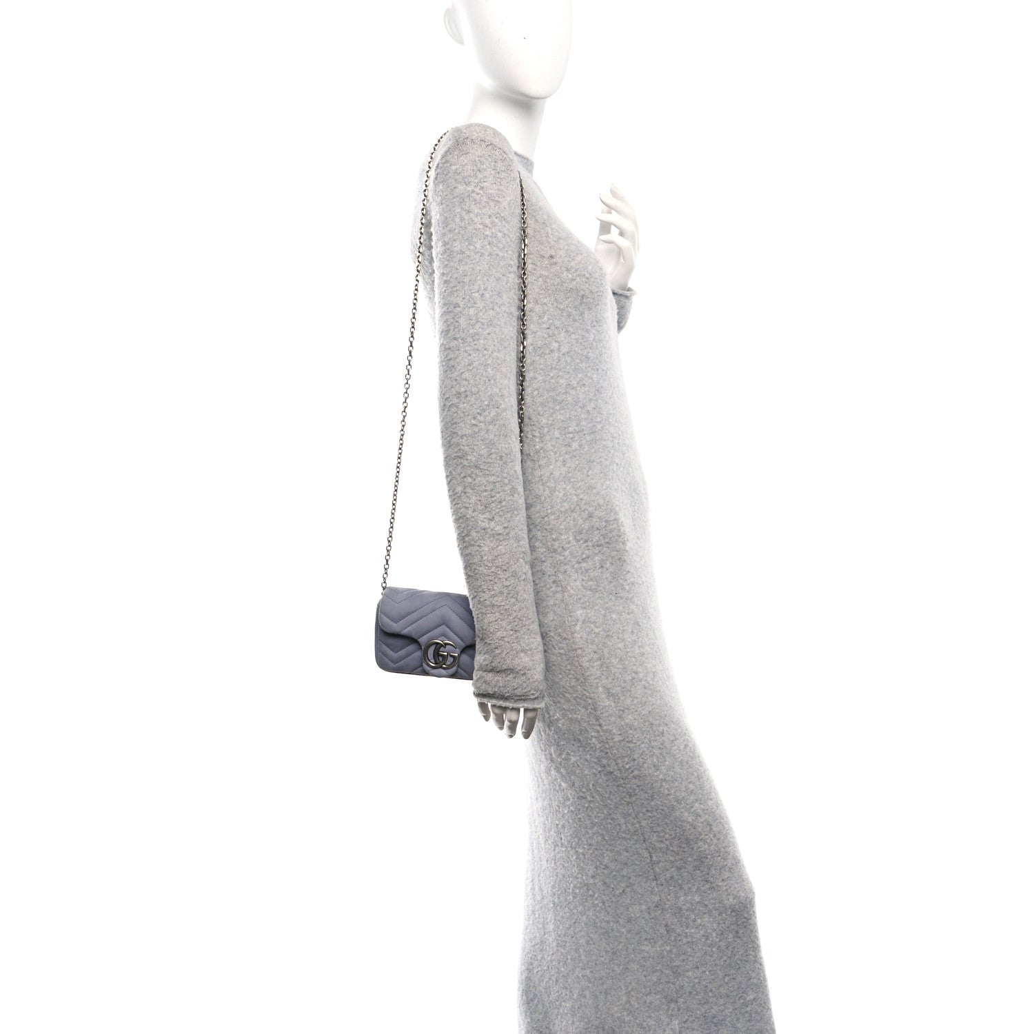 Nubuck Matelasse Mini GG Marmont Shoulder Bag Grey