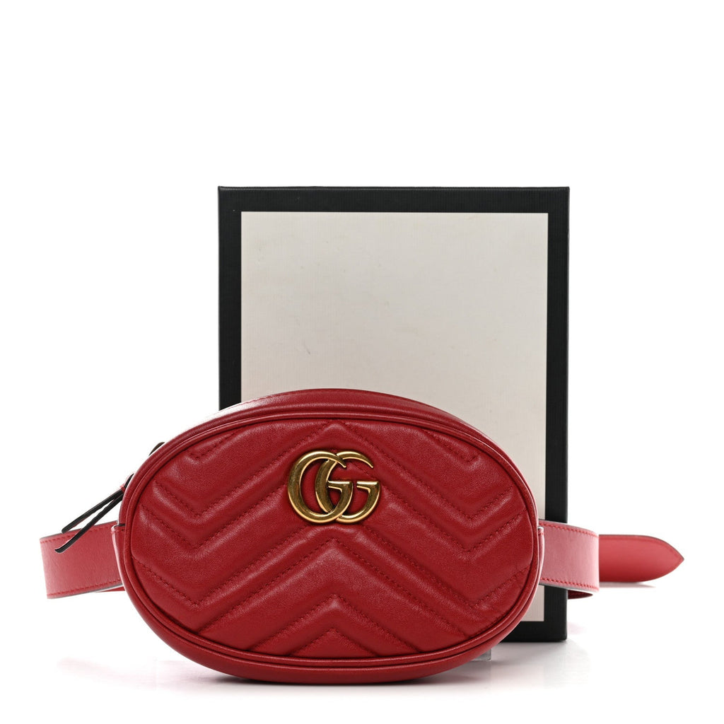 Calfskin Matelasse GG Marmont Belt Bag 85 34 Hibiscus Red