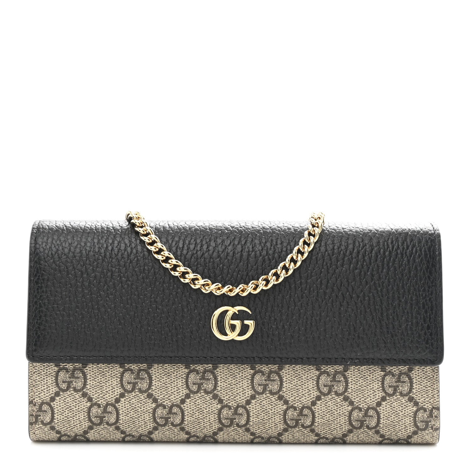 Dollar Calfskin GG Supreme Monogram Petite GG Marmont Wallet Chain Bag Black Beige Ebony