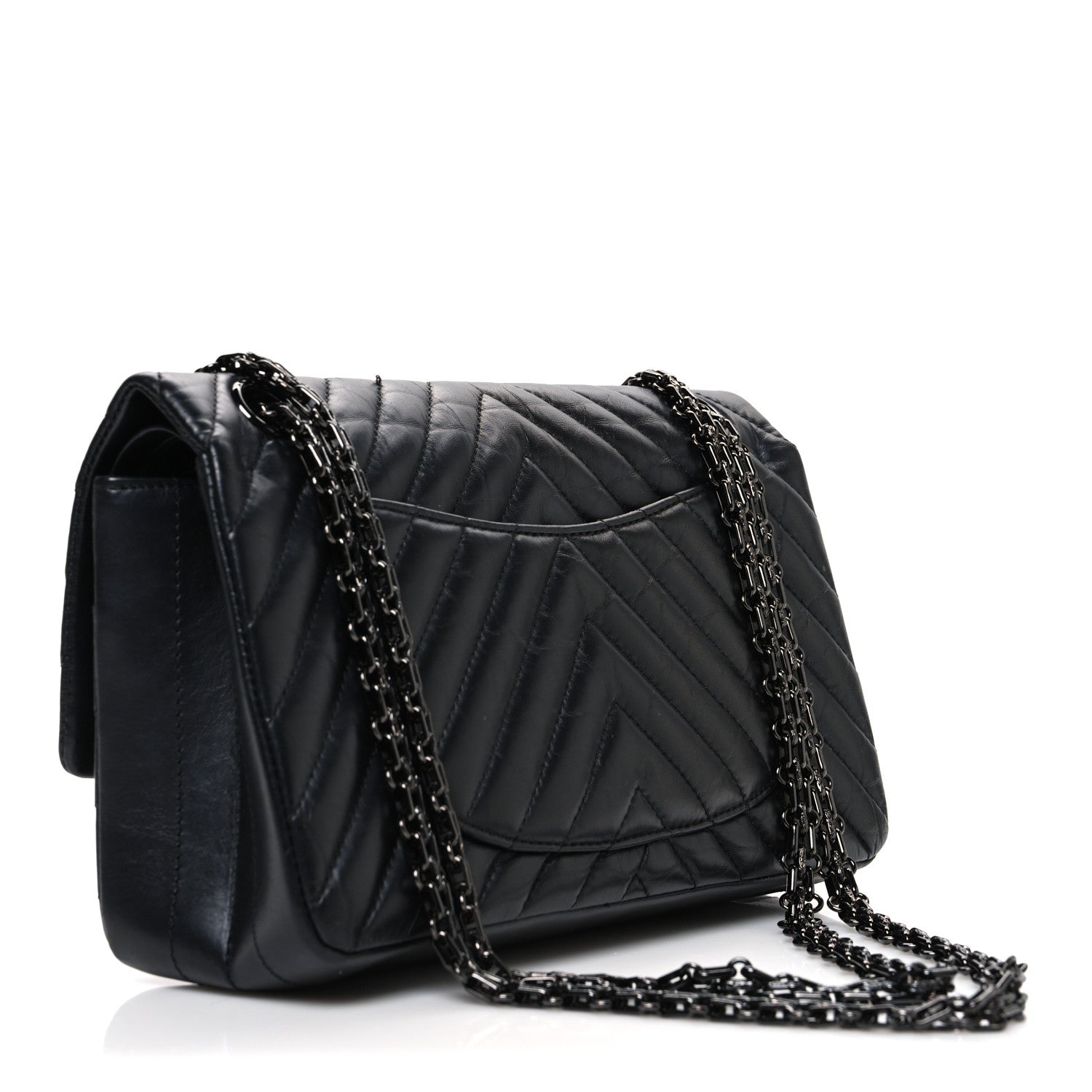 Aged Calfskin Chevron Quilted 2.55 Reissue 225 Flap So Black