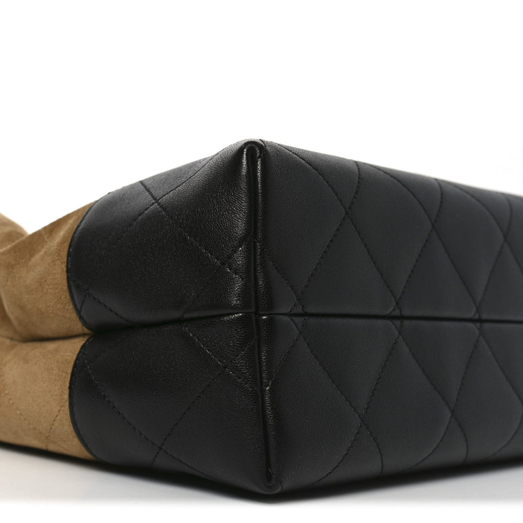 Suede Calfskin Shiny Lambskin Quilted Small Coco Base Shopping Bag Beige Black