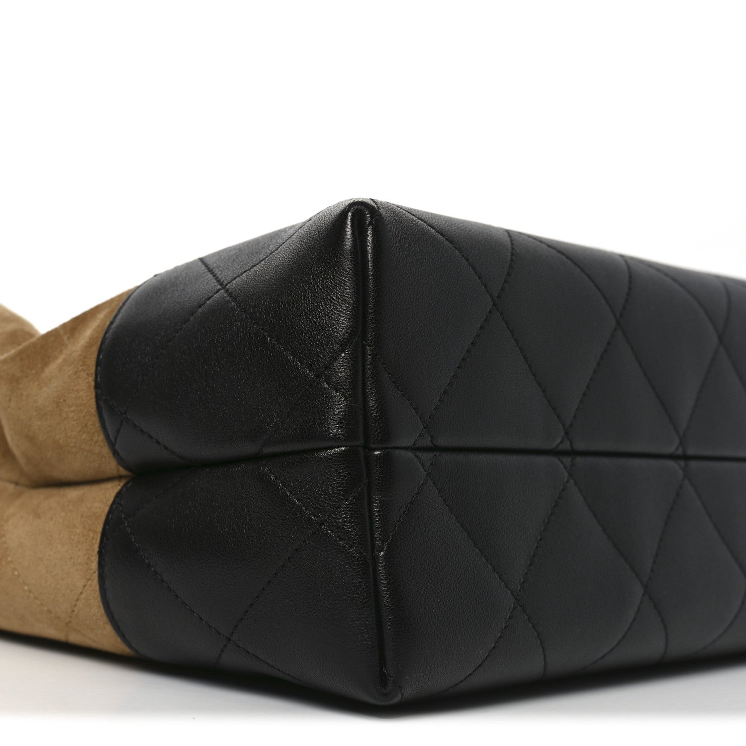 Suede Calfskin Shiny Lambskin Quilted Small Coco Base Shopping Bag Beige Black