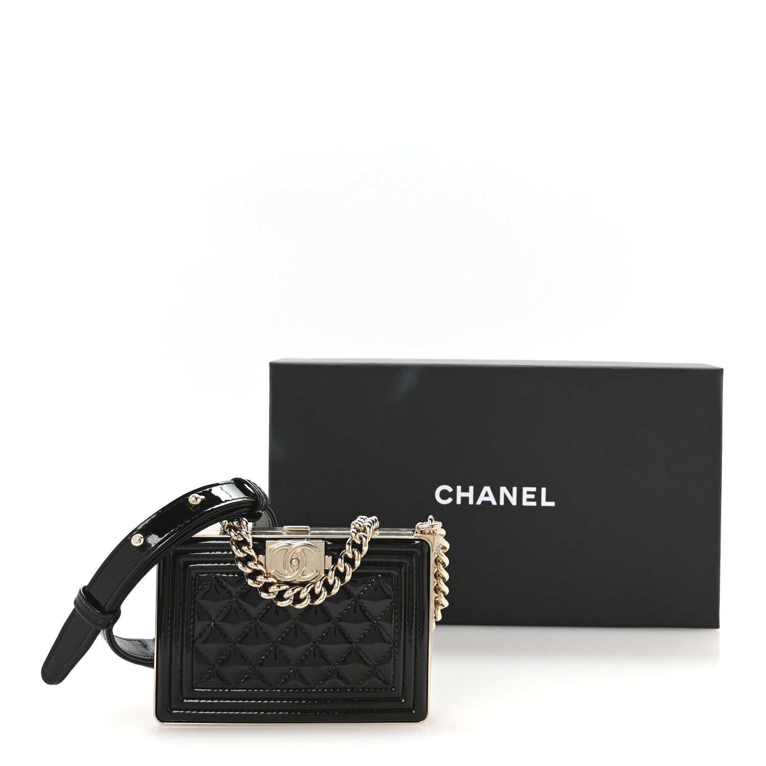 Patent Calfskin Boy Minaudiere Black