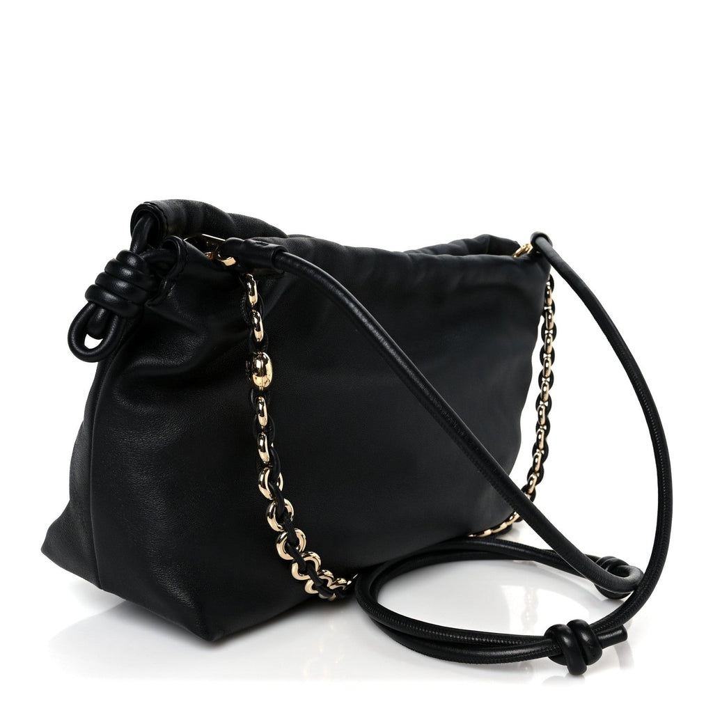 Mellow Nappa Medium Donut Chain Flamenco Knot Clutch Black