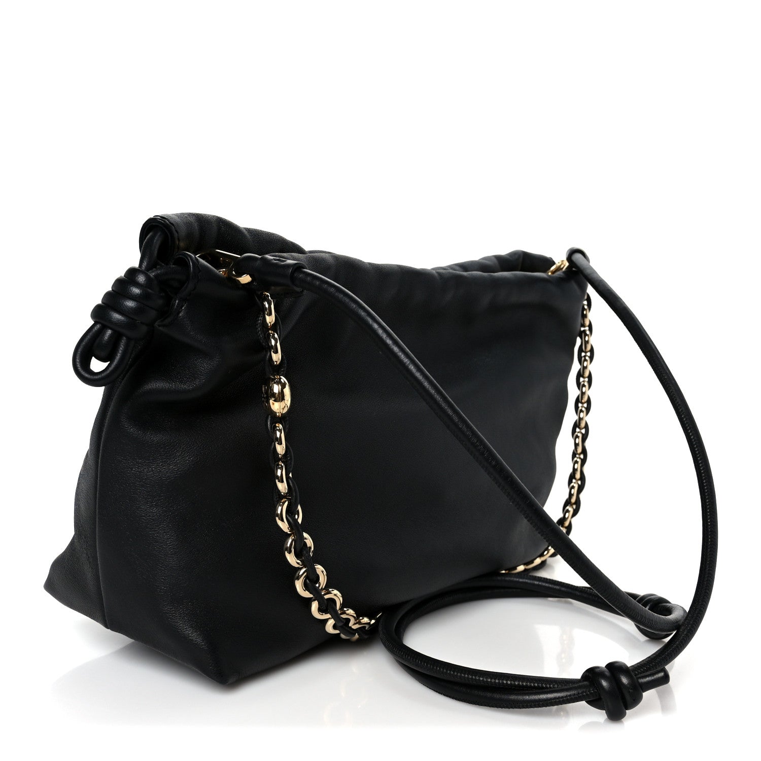 Mellow Nappa Medium Donut Chain Flamenco Knot Clutch Black