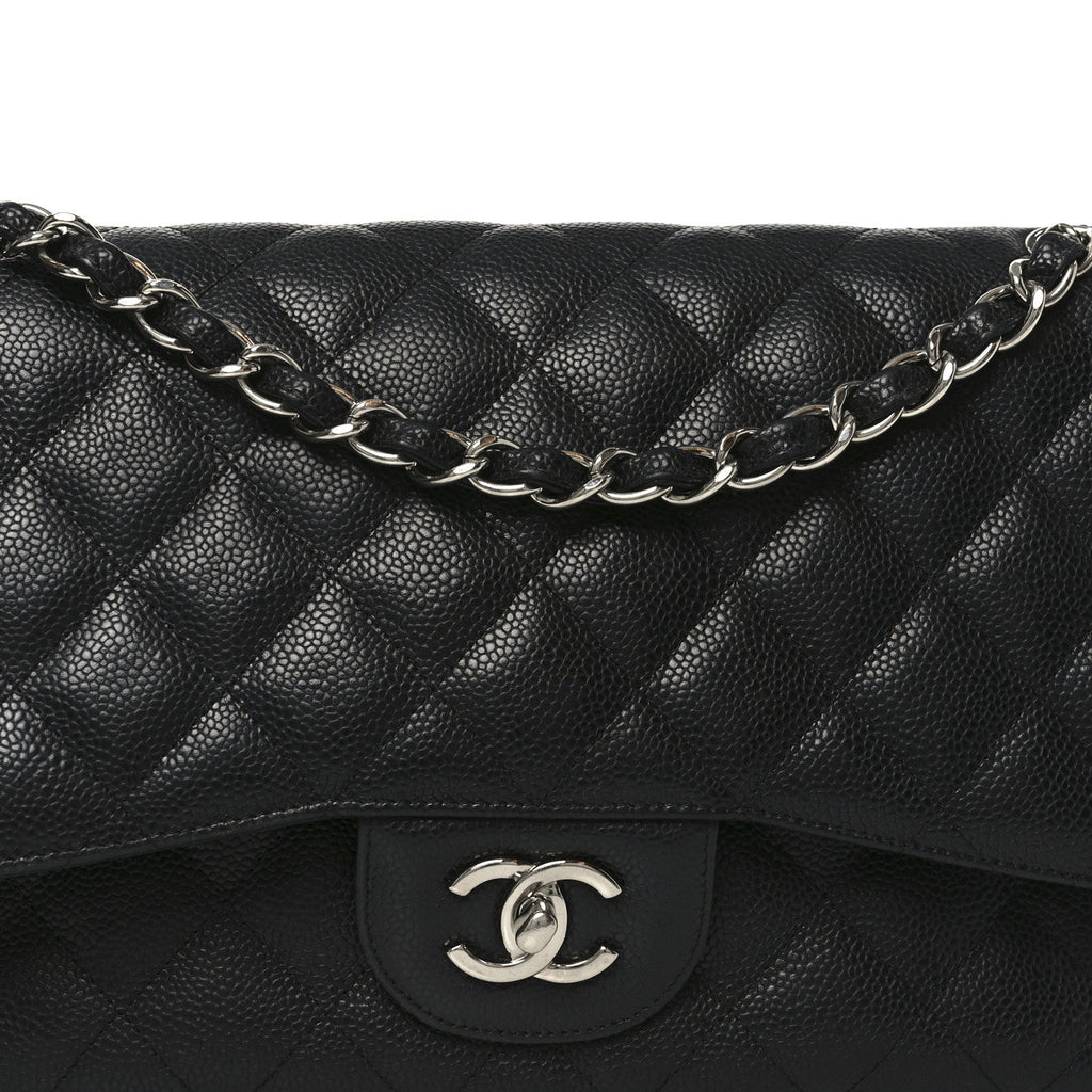 Caviar Quilted Jumbo Double Flap Black