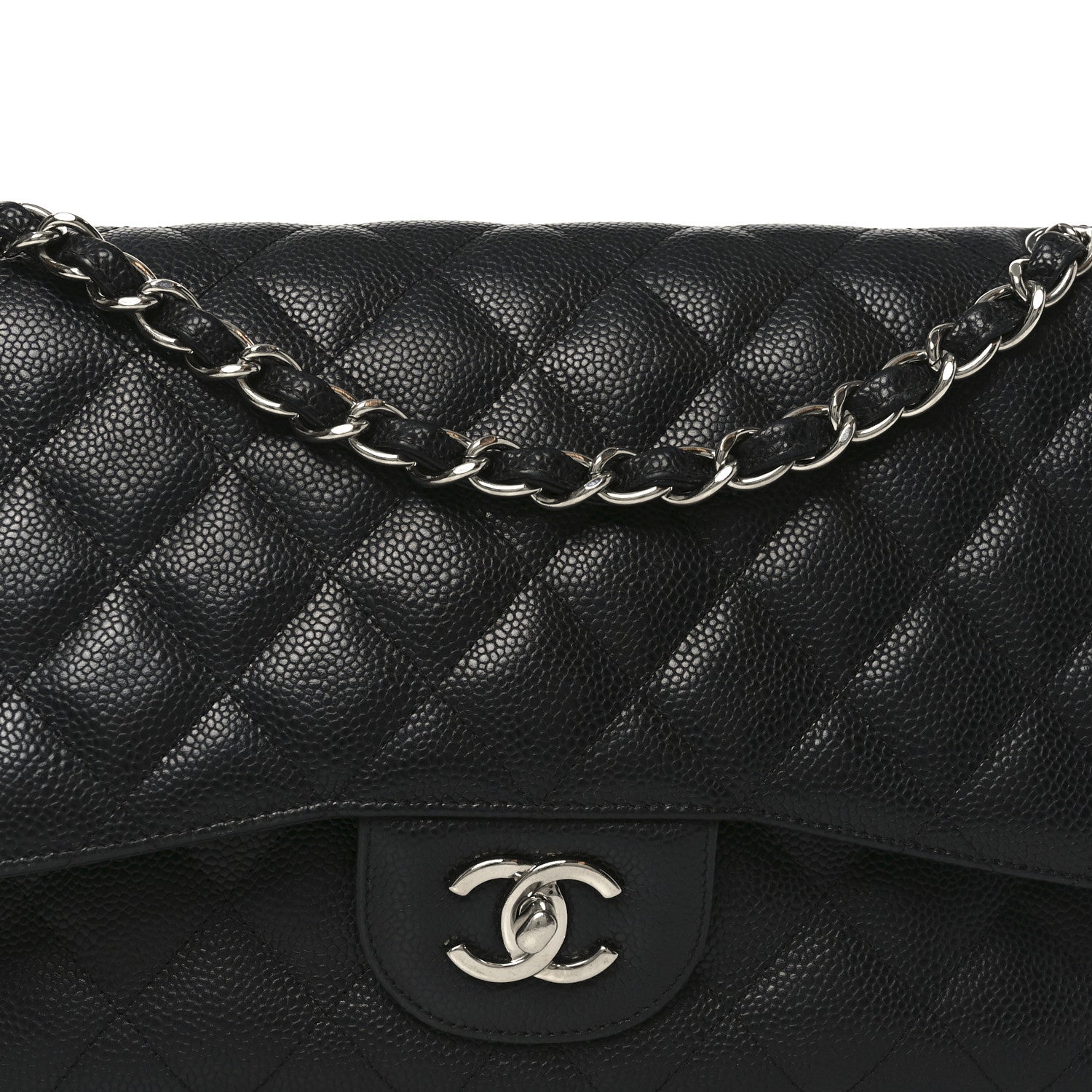 Caviar Quilted Jumbo Double Flap Black