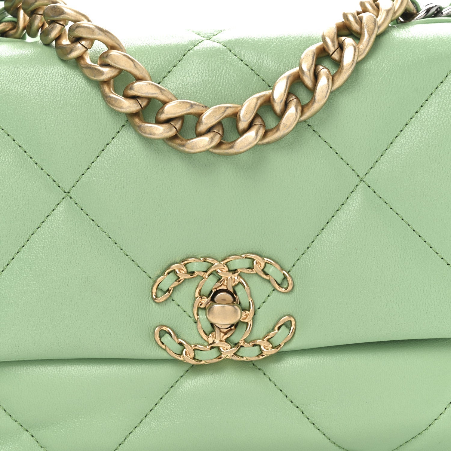 Goatskin Quilted Medium Chanel 19 Flap Light Green