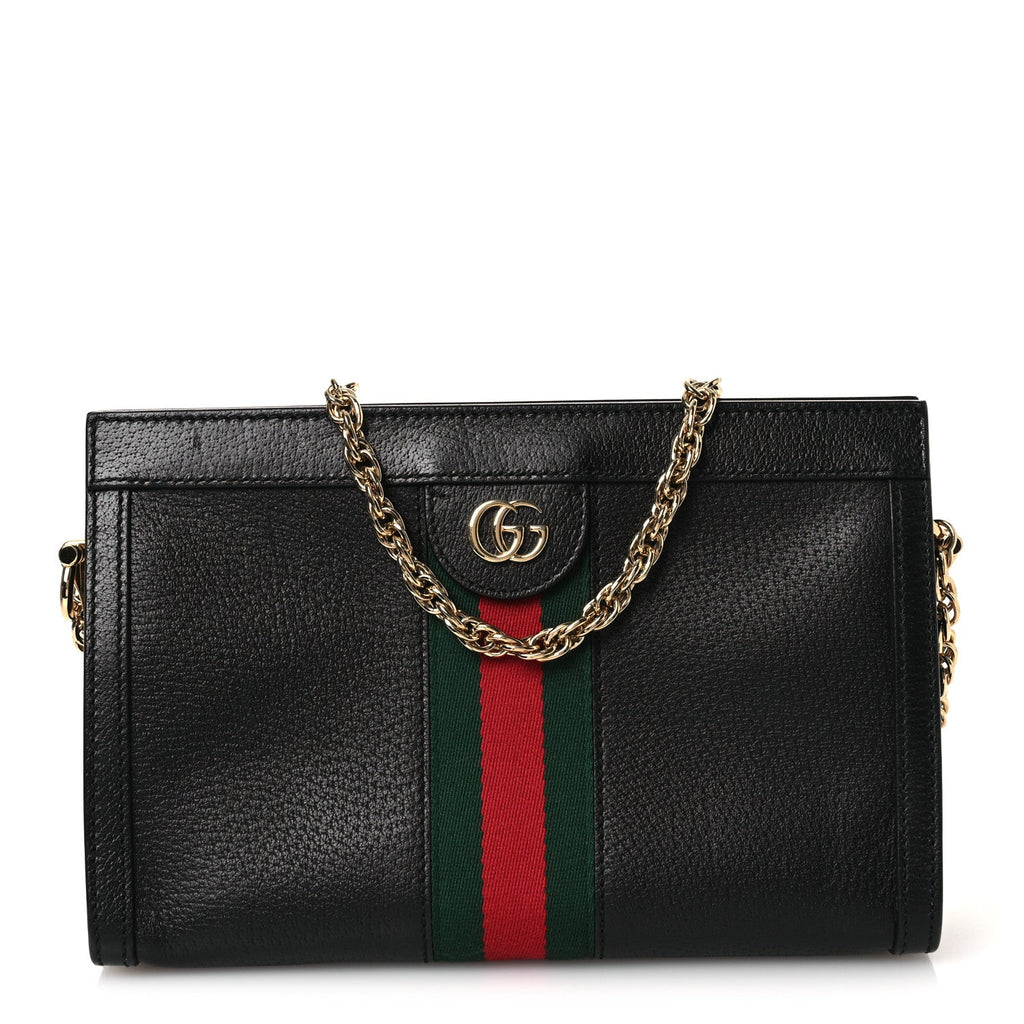 Calfskin GG Web Small Ophidia Chain Shoulder Bag Black