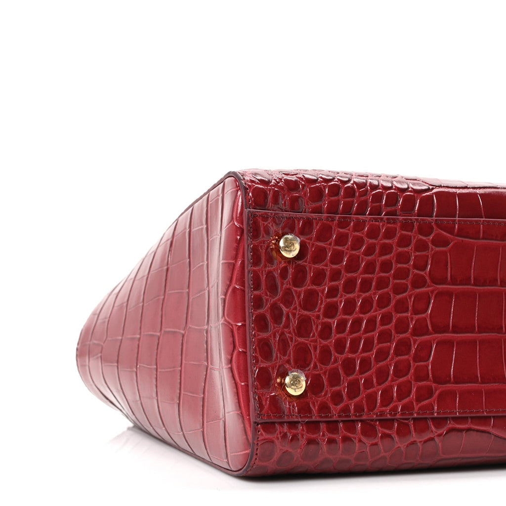 Calfskin Crocodile Embossed Archetype Small Shopper Tote Burgundy