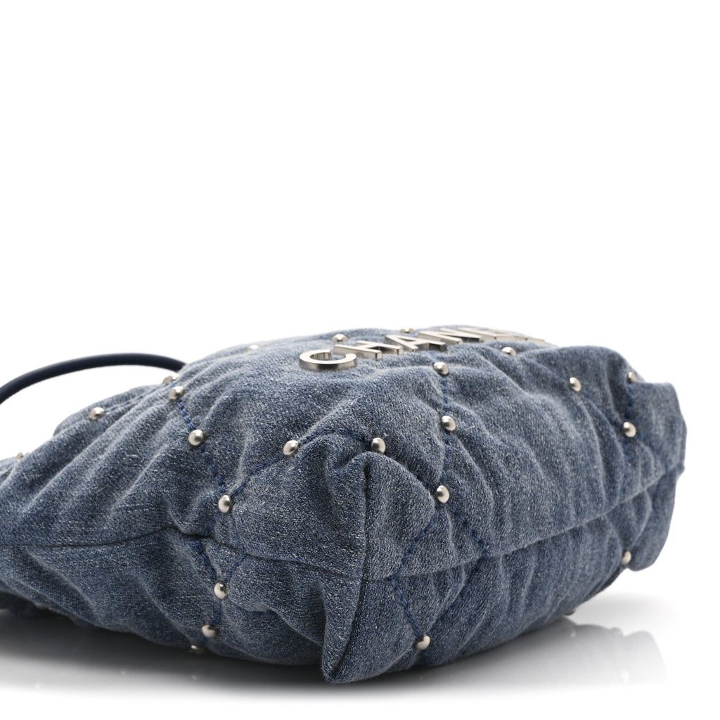 Washed Denim Quilted Studded Mini Chanel 22 Blue