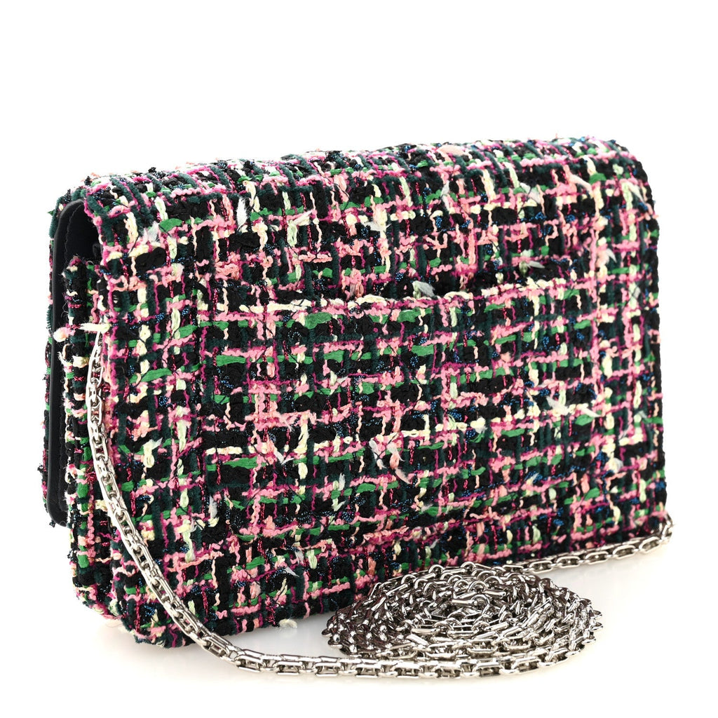 Tweed Quilted Reissue Wallet On Chain WOC Pink Multicolor