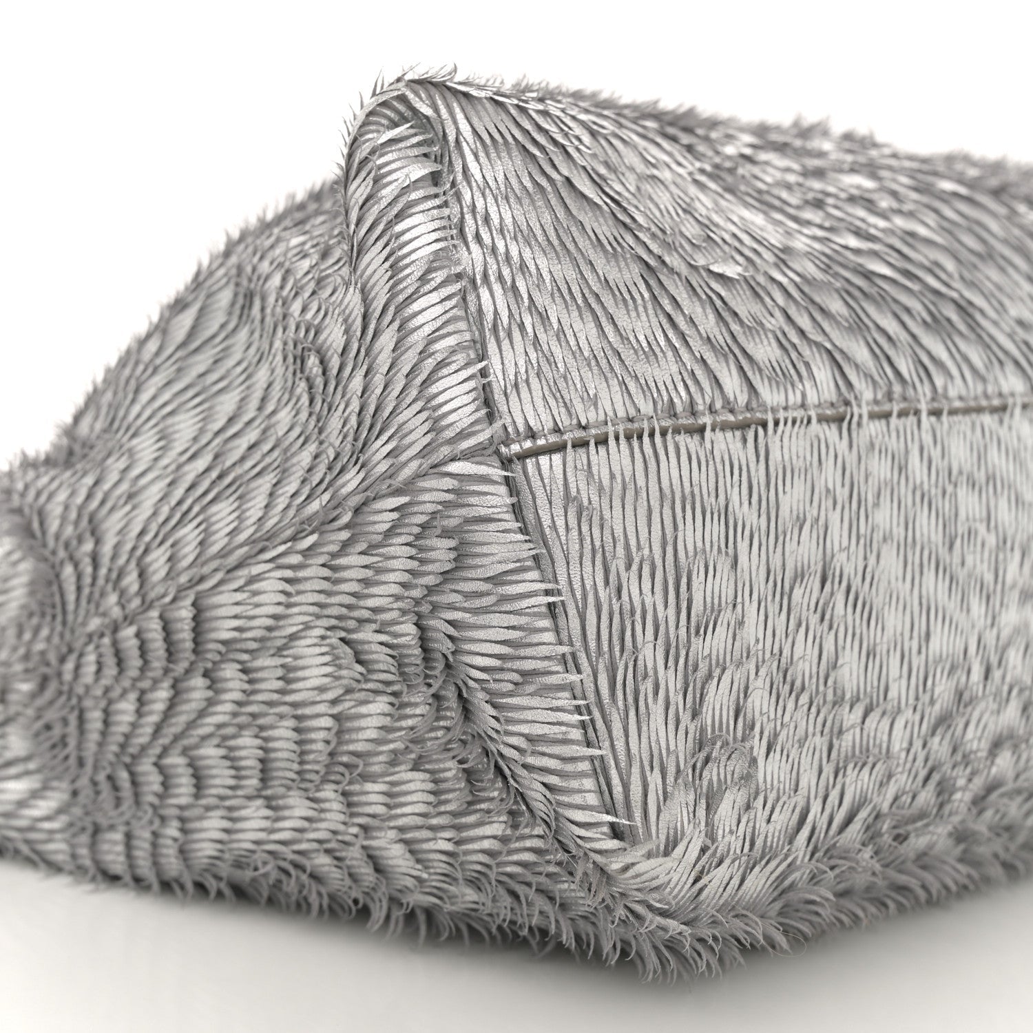Metallic Nappa Calfskin Fringed Medium Chain Flamenco Knot Purse Silver