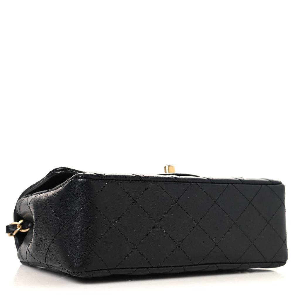 Lambskin Quilted Mini Rectangular Flap Black