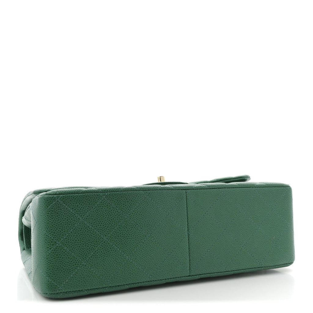 Metallic Caviar Quilted Jumbo Double Flap Green
