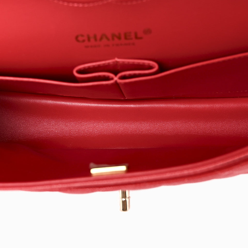 Caviar Quilted Medium Double Flap Red
