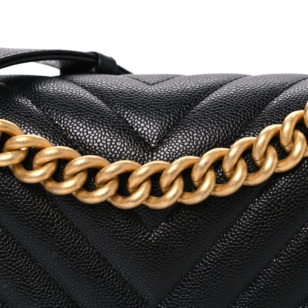 Caviar Chevron Quilted Medium Boy Flap Black