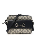 GG Supreme Monogram Textured Dollar Calfskin Small Horsebit 1955 Shoulder Bag Beige Blue