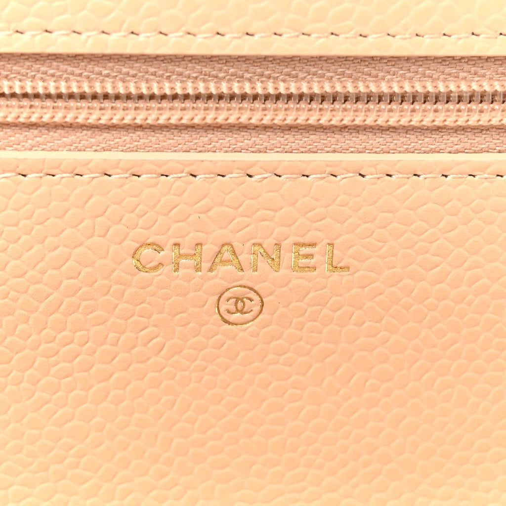 Caviar Quilted Wallet on Chain WOC Beige
