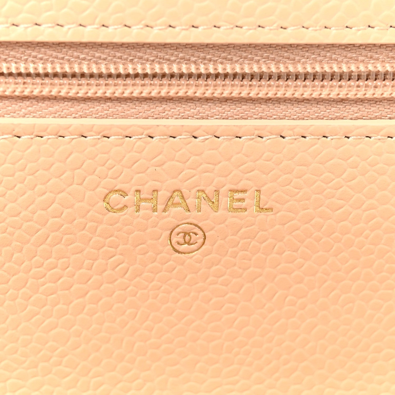 Caviar Quilted Wallet on Chain WOC Beige