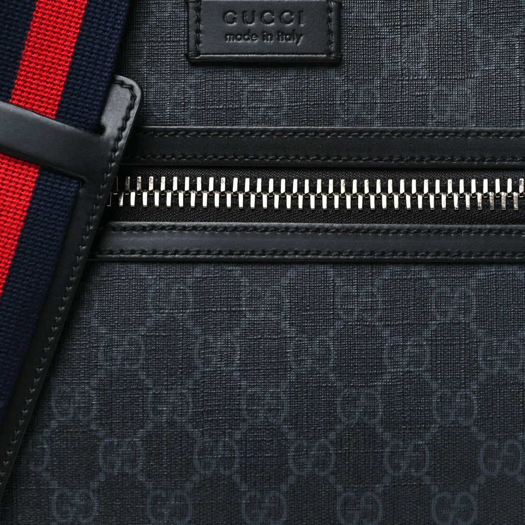 GG Supreme Monogram Web Small Flat Messenger Bag Black Grey