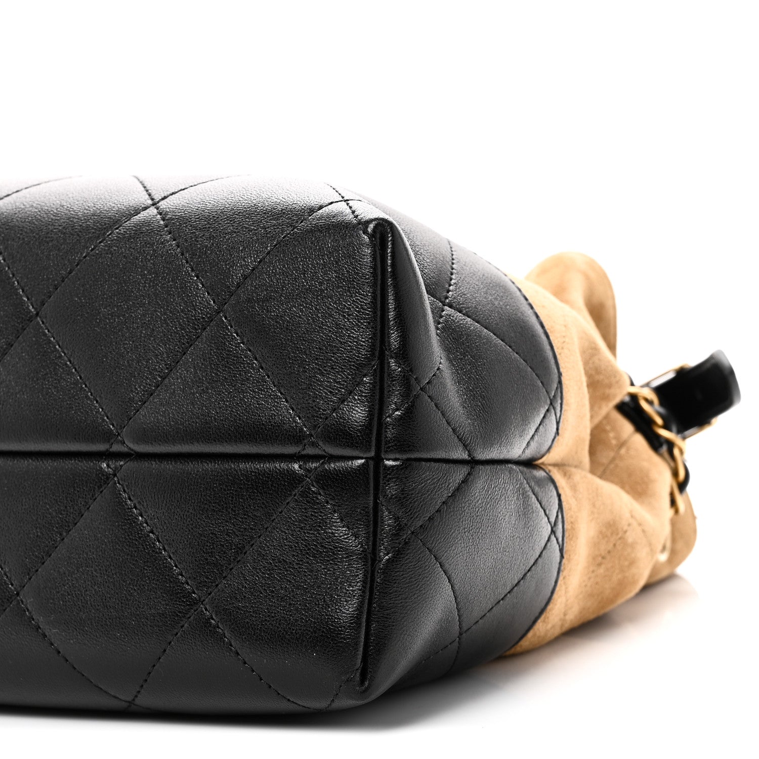 Suede Calfskin Shiny Lambskin Quilted Small Coco Base Shopping Bag Beige Black