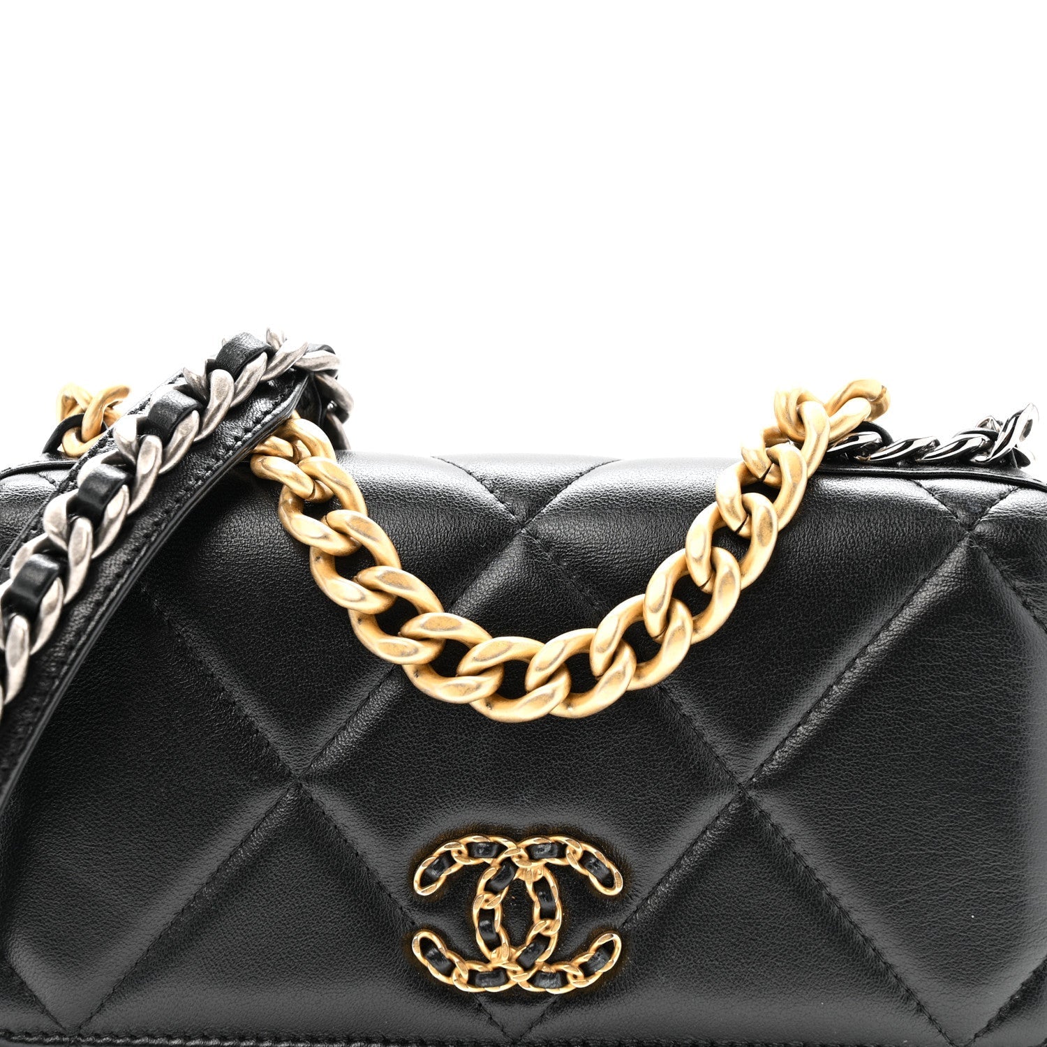 Lambskin Quilted Chanel 19 Wallet On Chain WOC Black