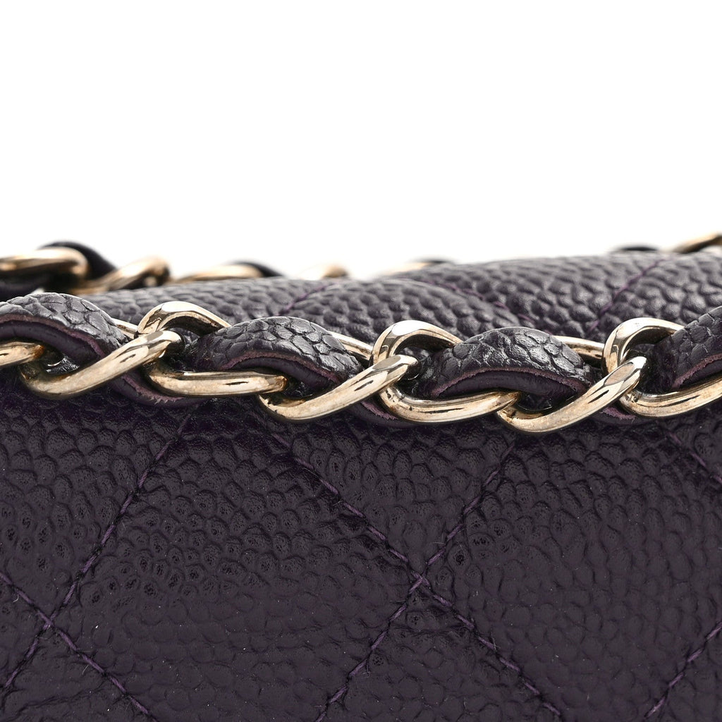 Caviar Quilted Small Double Flap Dark Purple