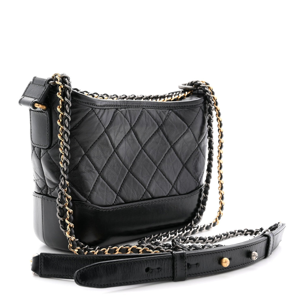 Aged Calfskin Quilted Small Gabrielle Hobo Black